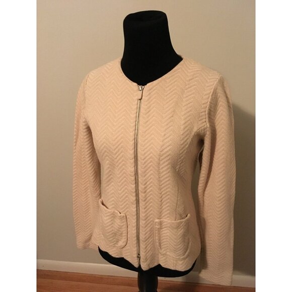 Rosie Neira Cream Zig Zag Zippered Jacket, Size Small - Picture 1 of 7